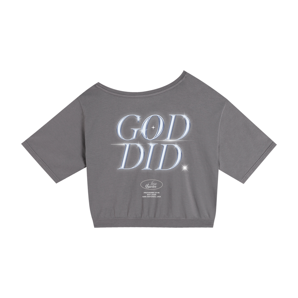 Womens Asymmetric Shoulder "GOD DID" Shirt